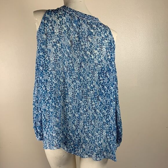 derek lam 10 crosby floral cold shoulder blouse top 12 sheer silk blue keyhole - Picture 5 of 6